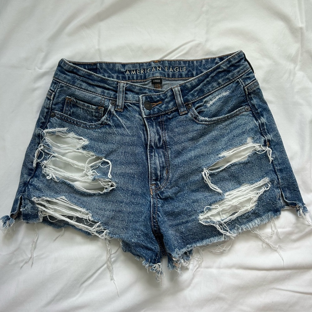 American Eagle Outfitters Blue Distressed Denim Shorts